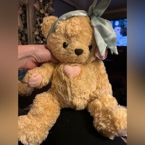 Adorable Plush Cherished Teddies Bear with Blue Satin Bow Vintage Has Tag Heart